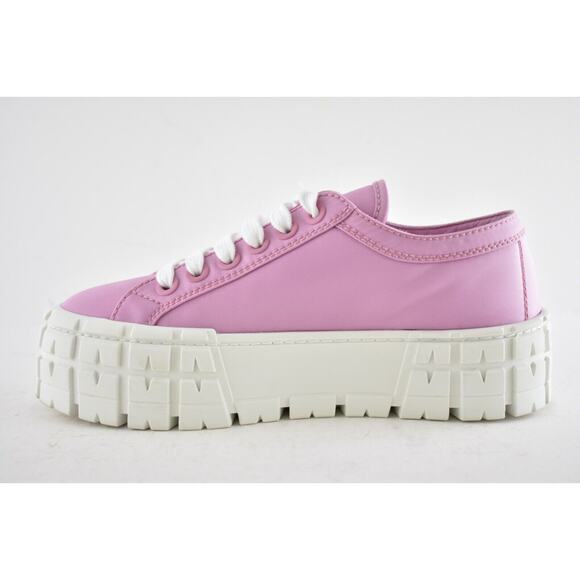 Prada Pink Nylon White Platform Lug Sole Lace Up Flat Low Top Trainer Sneaker 37 - Picture 7 of 10